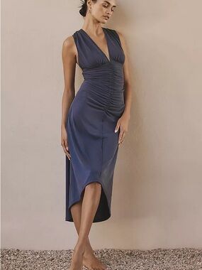 Anthropologie V-Neck Midi Dress in Cocoa
